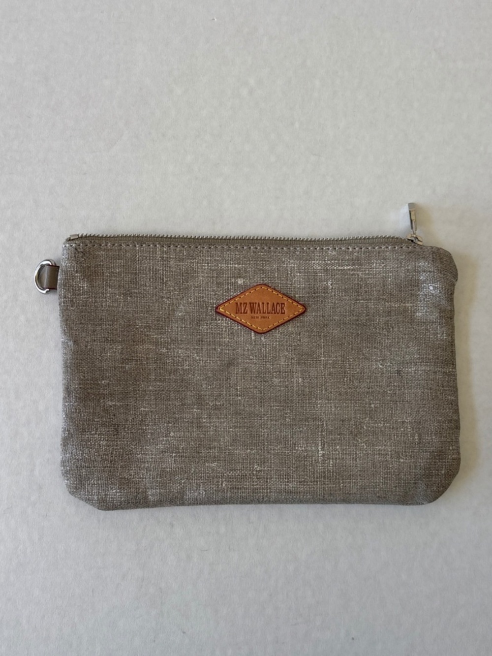 MZ WALLACE POUCH COSMETIC BAG METALLIC SILVER ZIPPED SIGNATURE LINING 8x5